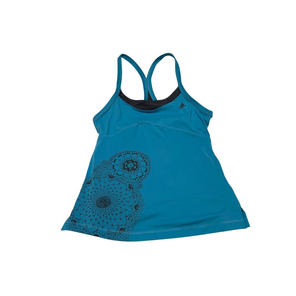Adidas L turquoise grey layered look racer back tank shelf sports bra euc
